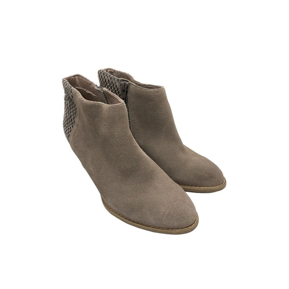 Vionic GREIGE Ankle Boots 322 BROMLEY Suede Faux Snake Size 6 TAN Booties